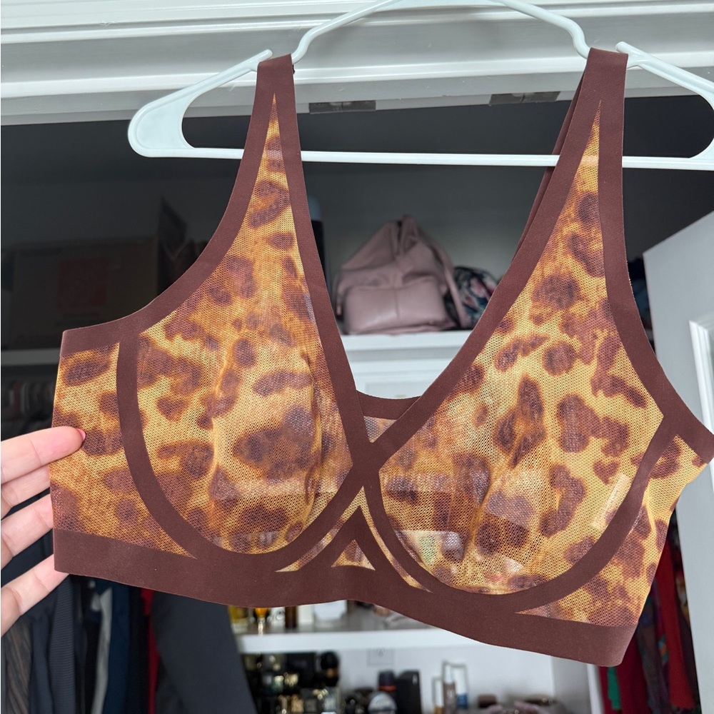 Eby Leopard Print Wireless Sheer Bra Bralette - Brown/Gold 🐆 - Picture 2 of 4